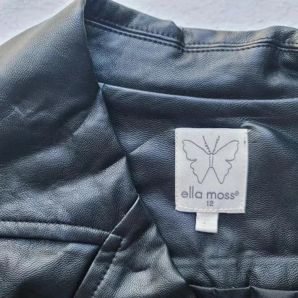Ella Moss Girls Solid Black Faux Leather Quilted Long Sleeve Jacket Size 12 - Picture 7 of 10